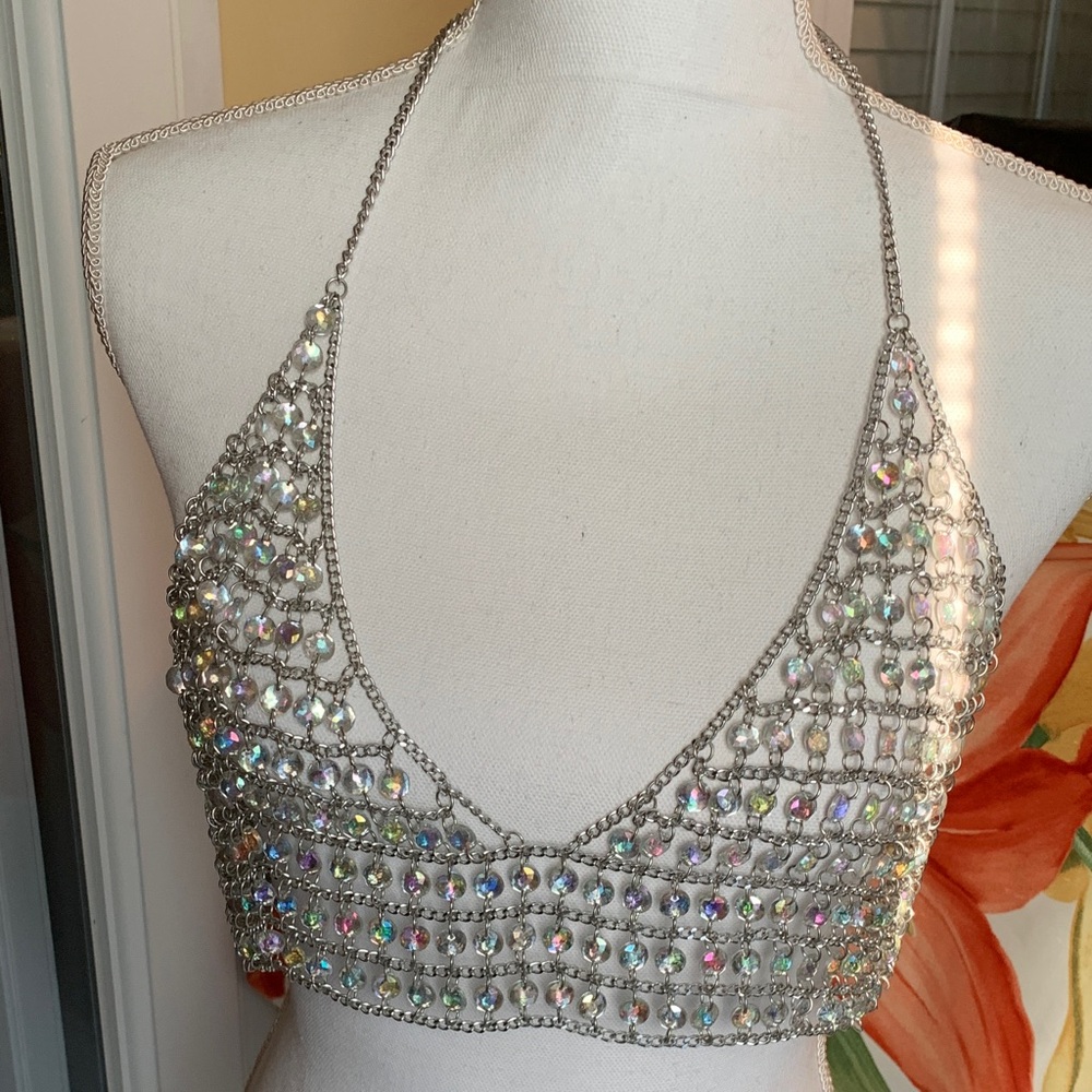 Sparkling Rhinestone Halter Top/Body Chain. One size adjustable